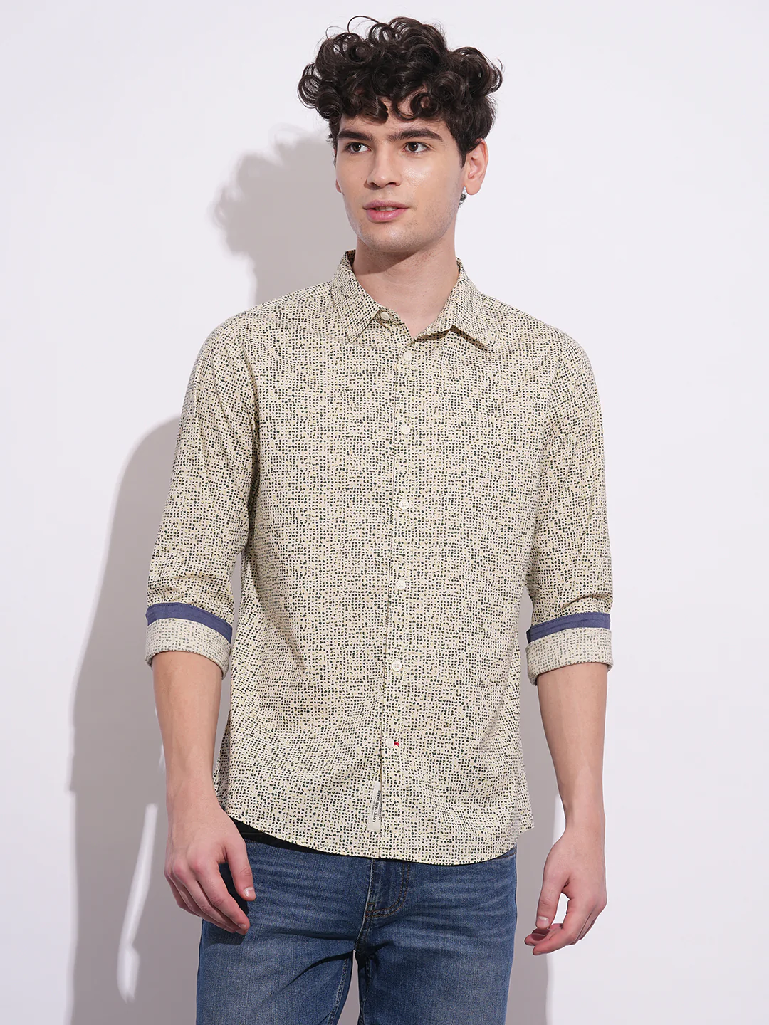 Off White Regular Fit Regular Collar Men's Shirt by Being Human Clothing