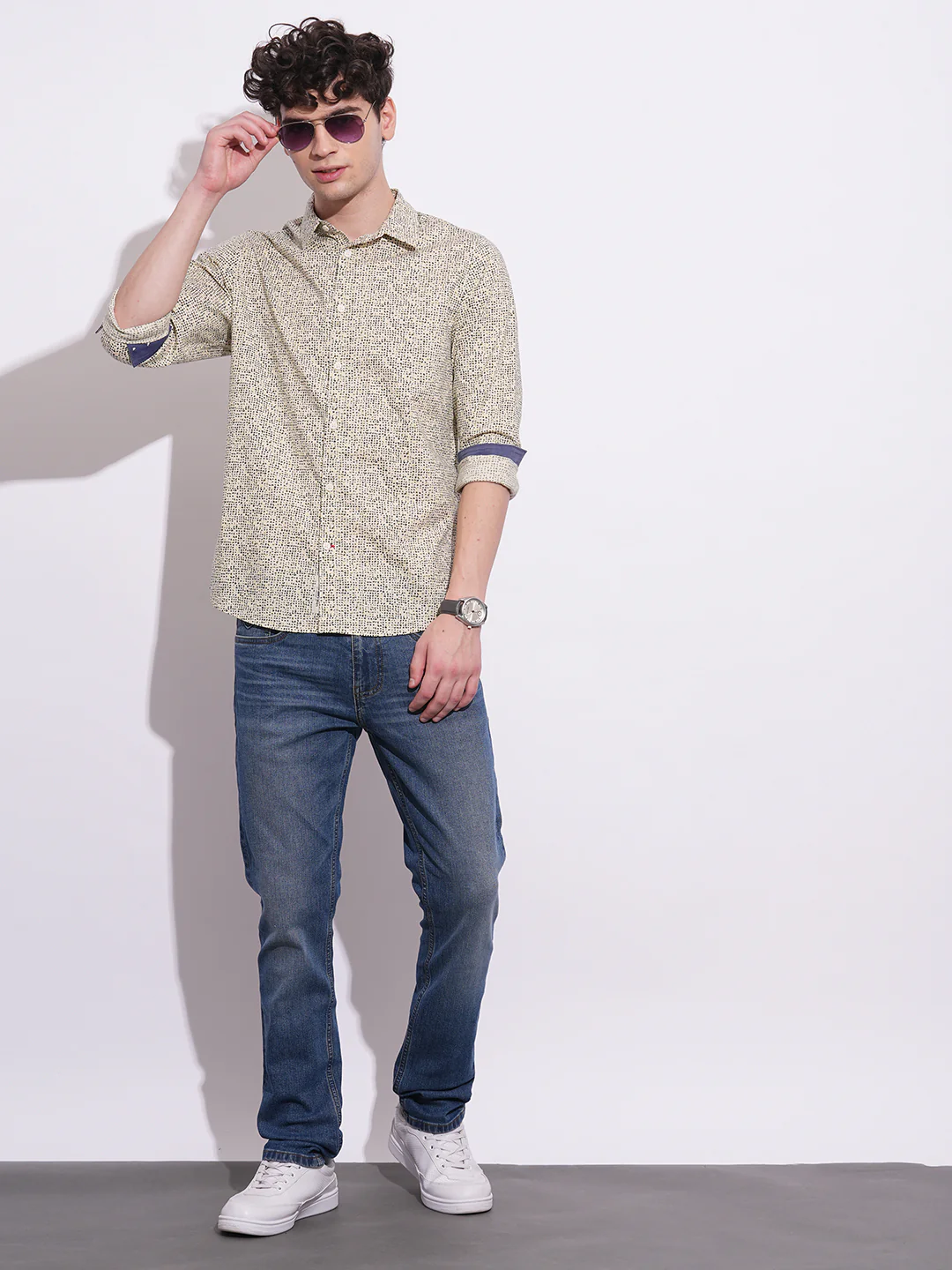 Off White Regular Fit Regular Collar Men's Shirt by Being Human Clothing - Image 5