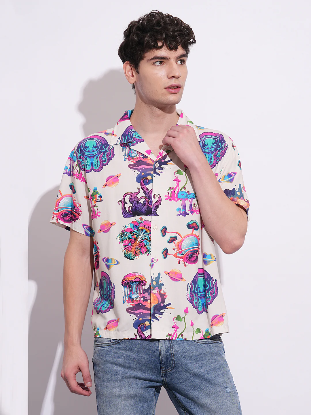 Off White Easy Fit Regular Collar Men's Shirt by Being Human Clothing