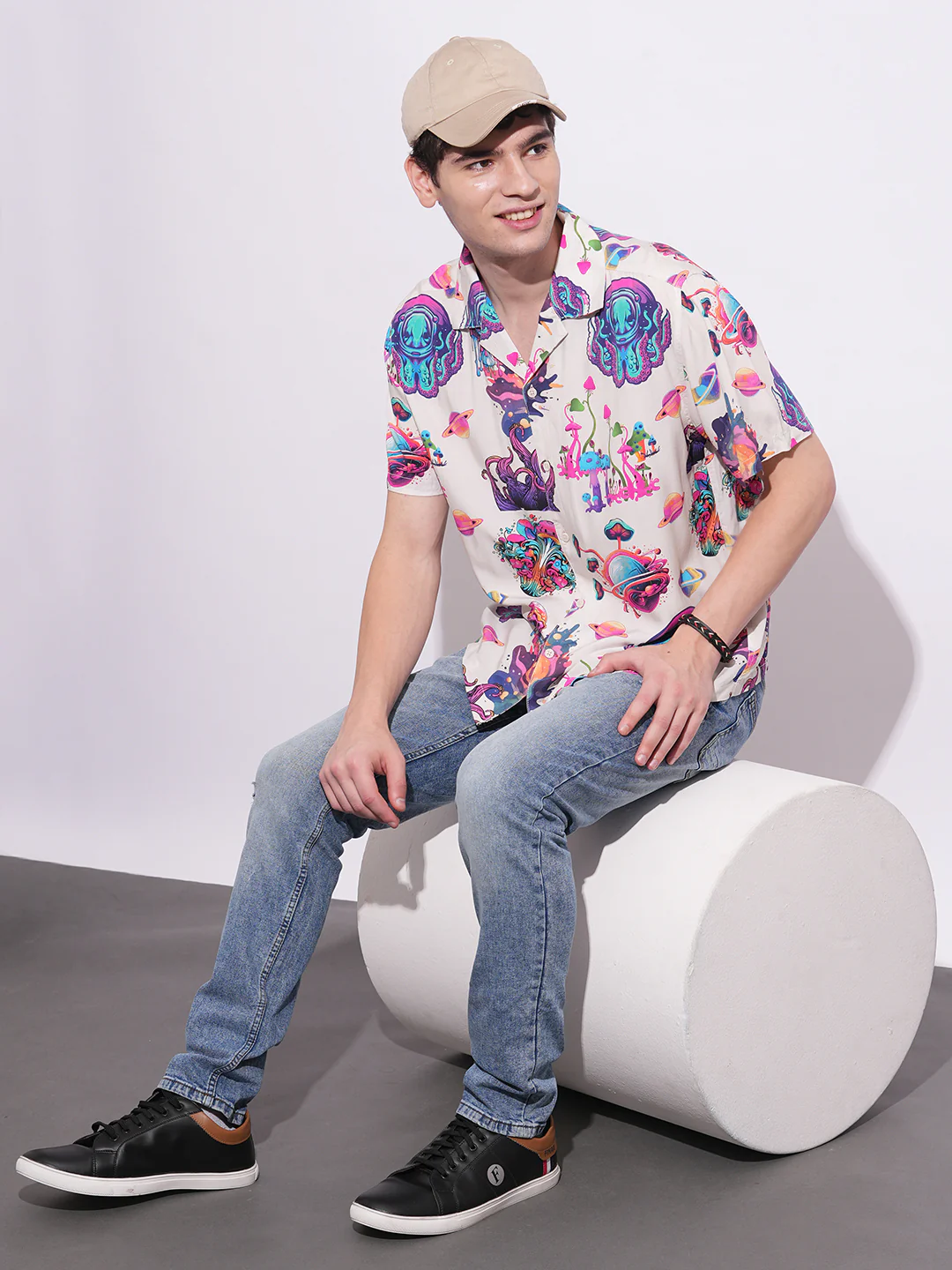 Off White Easy Fit Regular Collar Men's Shirt by Being Human Clothing - Image 5