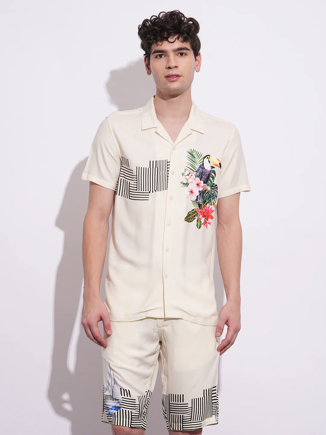 Off White Regular Fit Regular Collar Men's Shirt by Being Human Clothing