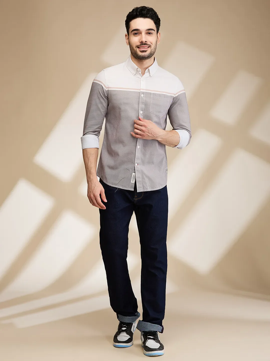 Off White Slim Fit Regular Collar Men's Shirt by Being Human Clothing - Image 2