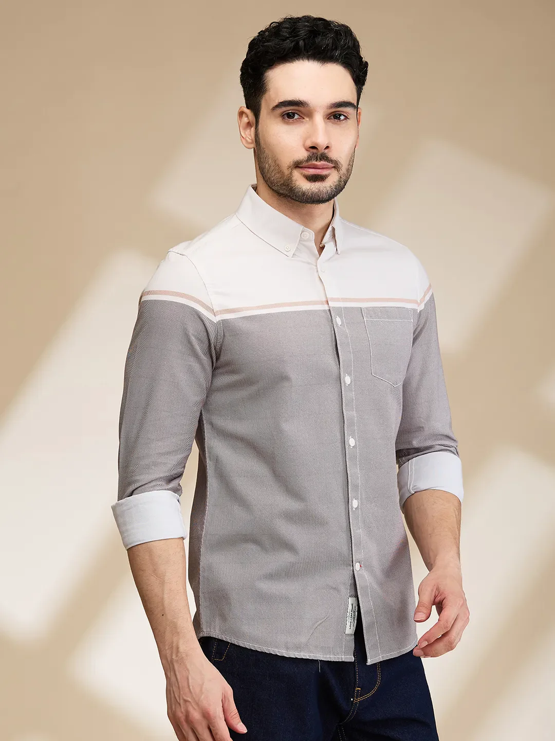 Off White Slim Fit Regular Collar Men's Shirt by Being Human Clothing - Image 4