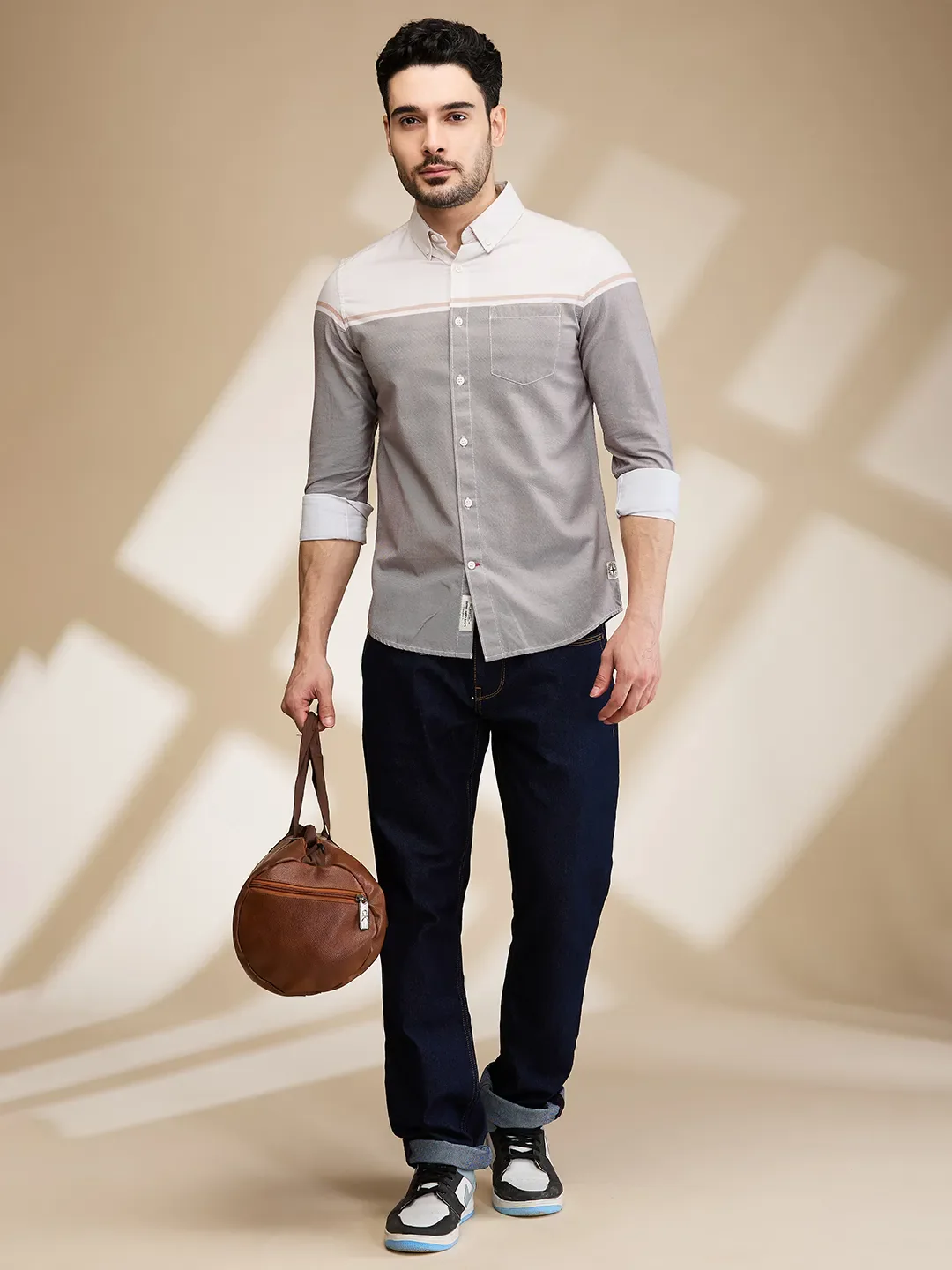 Off White Slim Fit Regular Collar Men's Shirt by Being Human Clothing - Image 6
