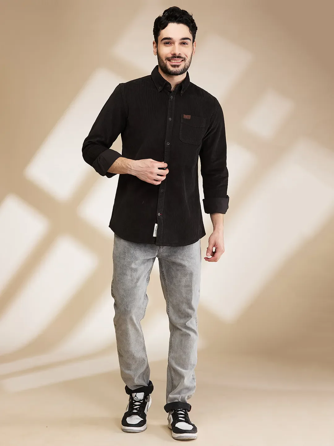Grey Slim Fit Regular Collar Men's Shirt by Being Human Clothing - Image 6