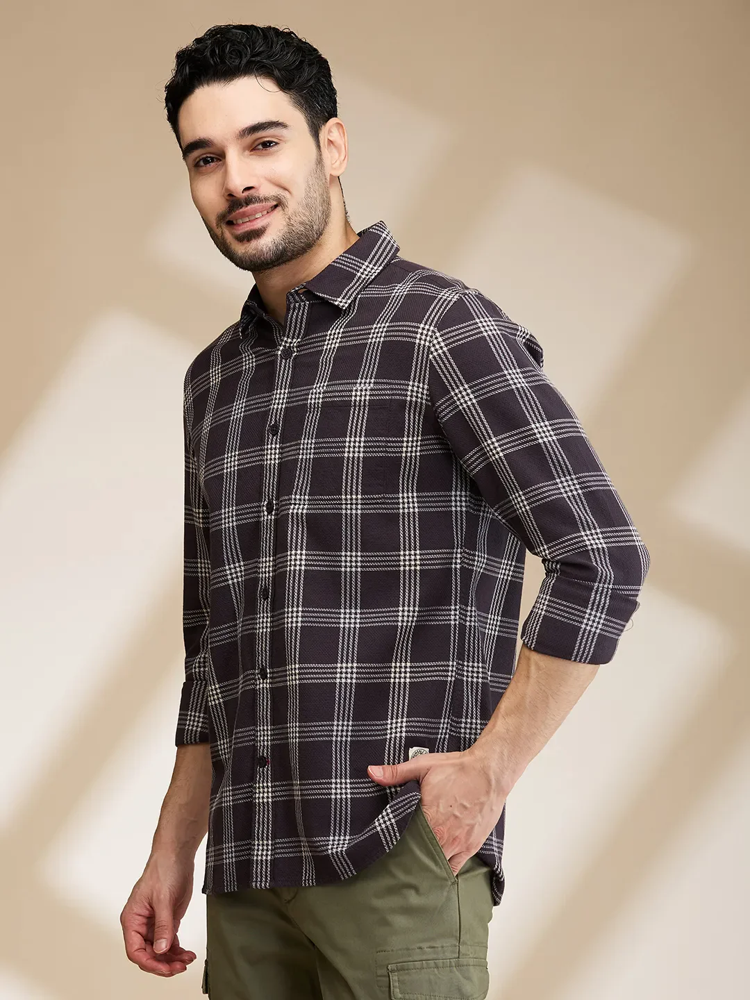 Grey Slim Fit Regular Collar Men's Shirt by Being Human Clothing - Image 4