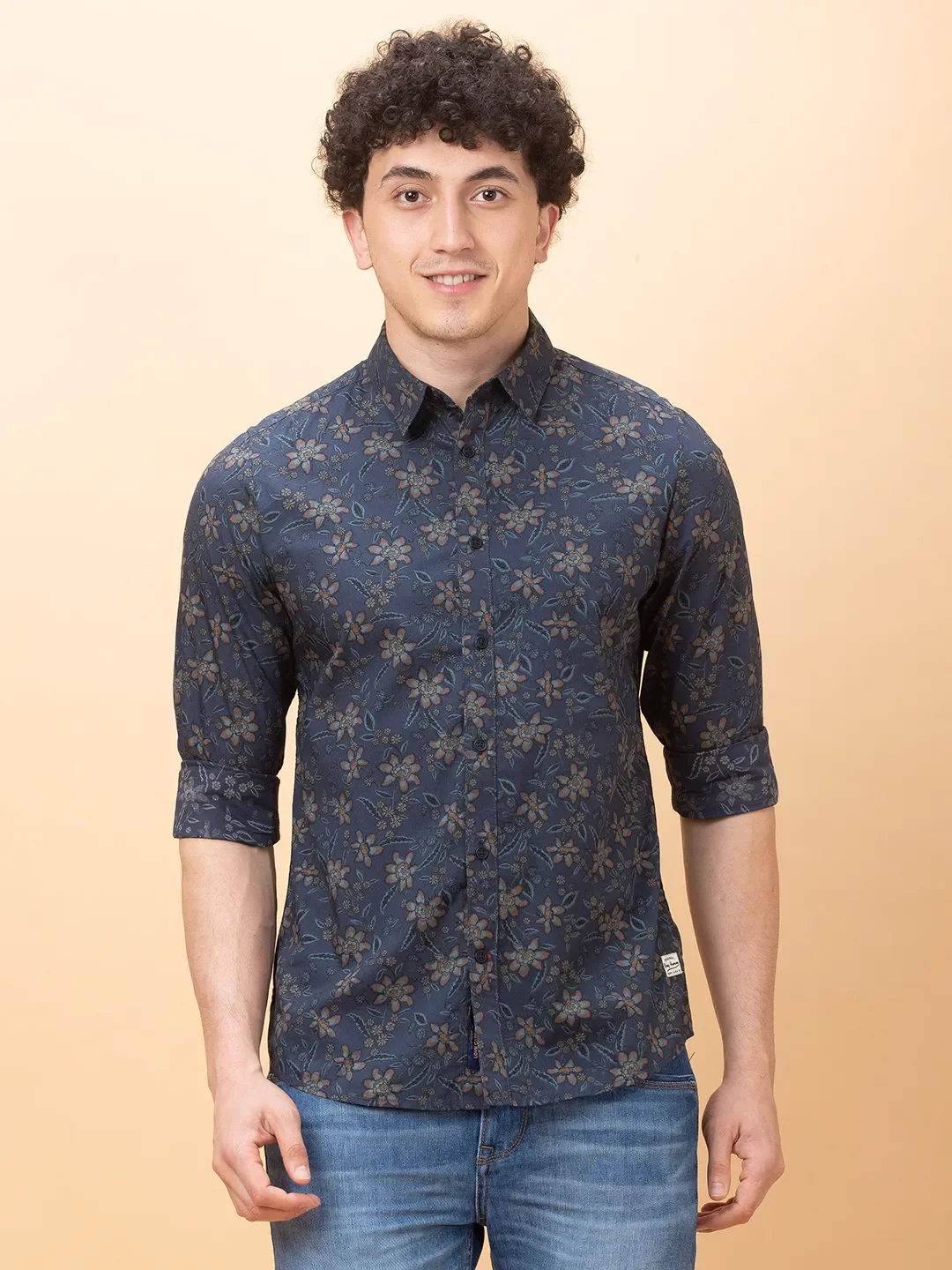 Cobalt Blue Slim Fit Regular Collar Men's Shirt by Being Human Clothing