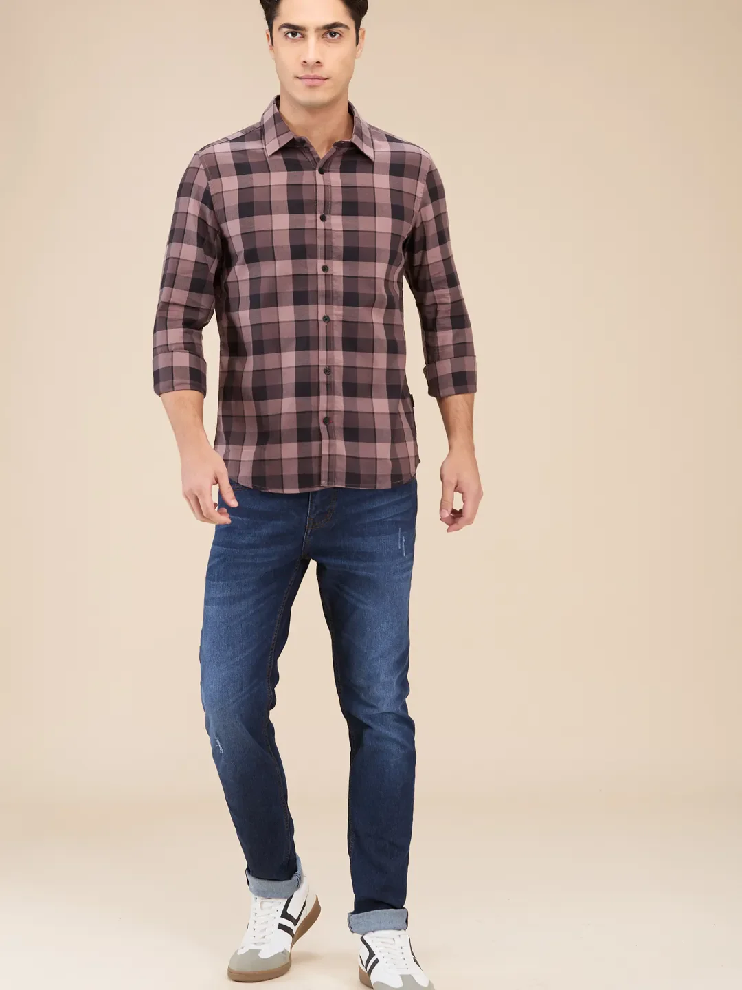 Brown Slim Straight Fit Regular Collar Long Sleeves Men's Shirt by Being Human Clothing - Image 2