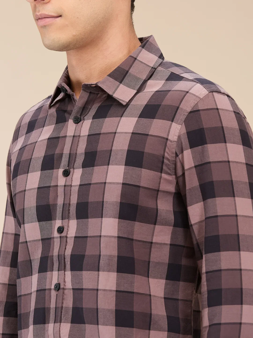 Brown Slim Straight Fit Regular Collar Long Sleeves Men's Shirt by Being Human Clothing - Image 5
