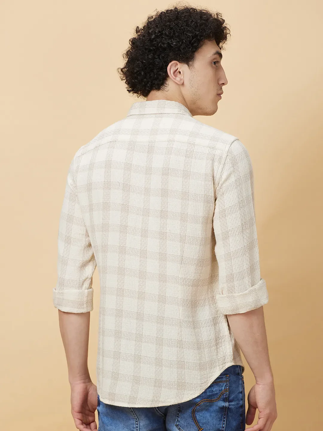 Cream Slim Fit Regular Collar Men's Shirt by Being Human Clothing - Image 3