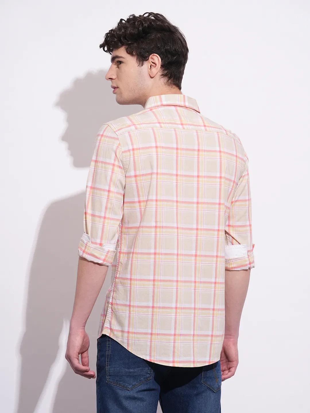 Cream Regular Fit Regular Collar Men's Shirt by Being Human Clothing - Image 3