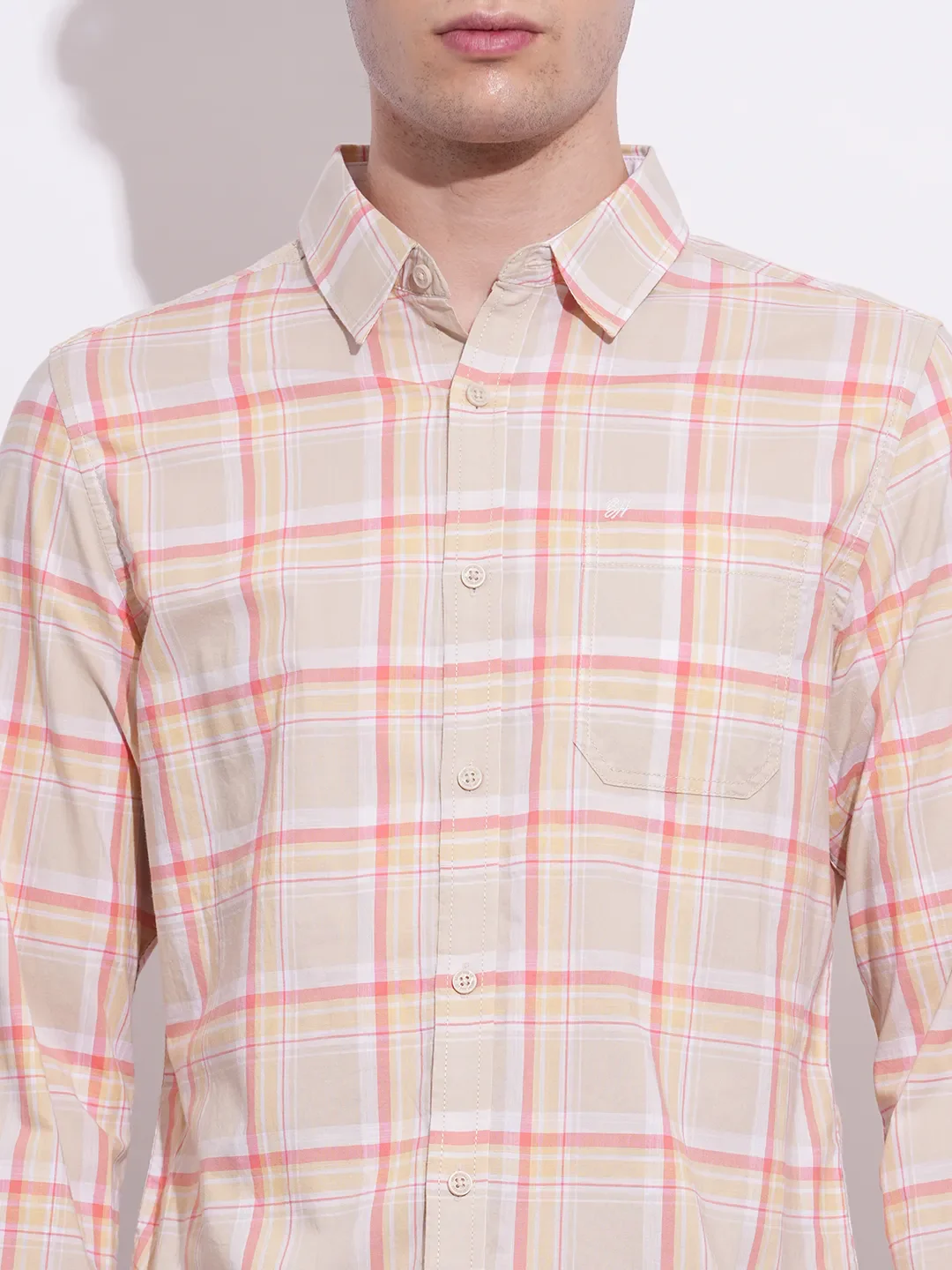 Cream Regular Fit Regular Collar Men's Shirt by Being Human Clothing - Image 5