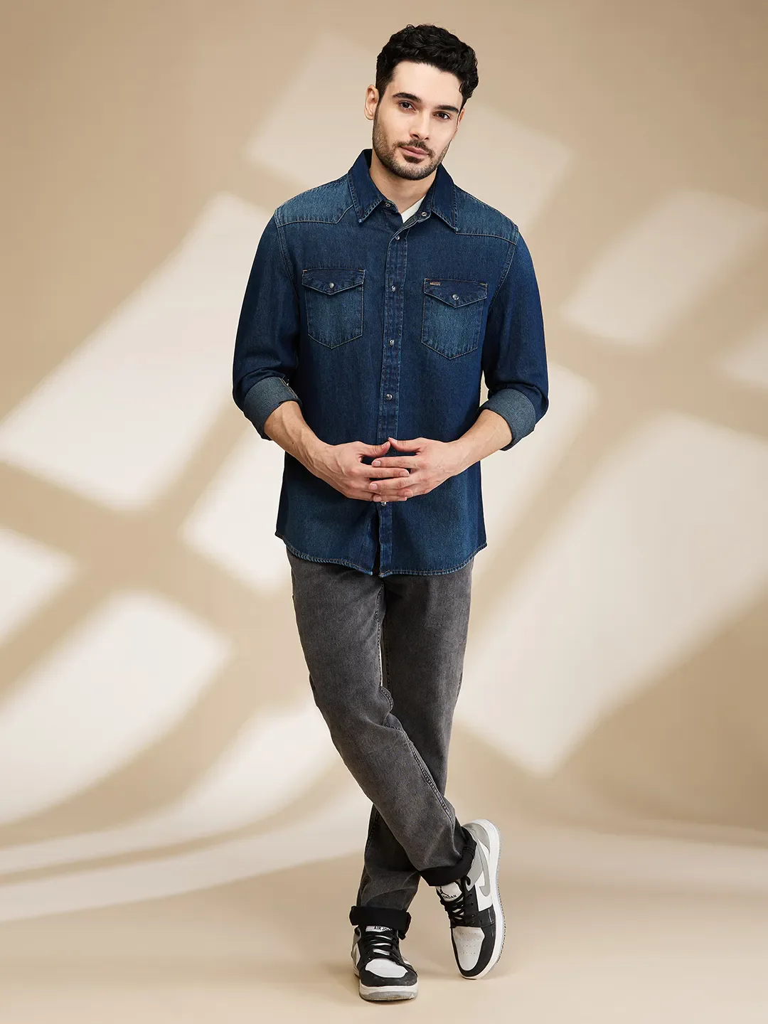 Dark Blue Slim Fit Regular Collar Men's Shirt by Being Human Clothing - Image 2