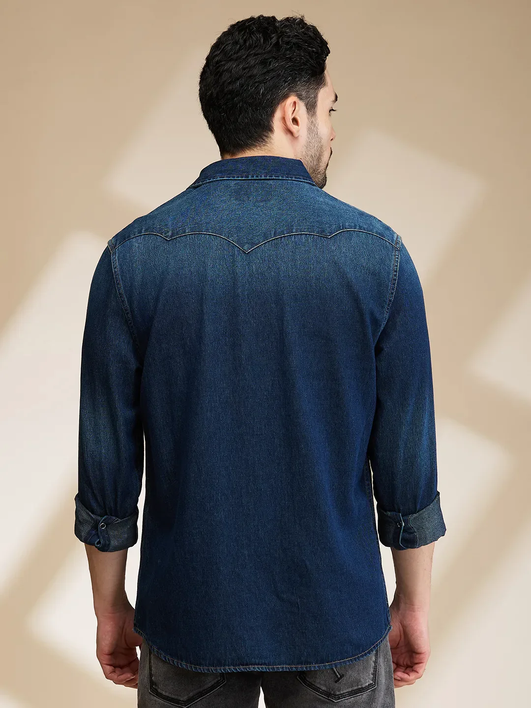 Dark Blue Slim Fit Regular Collar Men's Shirt by Being Human Clothing - Image 3