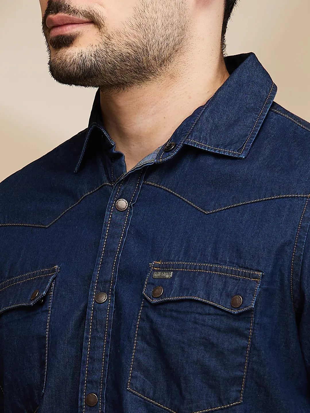 Blue Slim Straight Fit Regular Collar Long Sleeves Men's Shirt by Being Human Clothing - Image 5