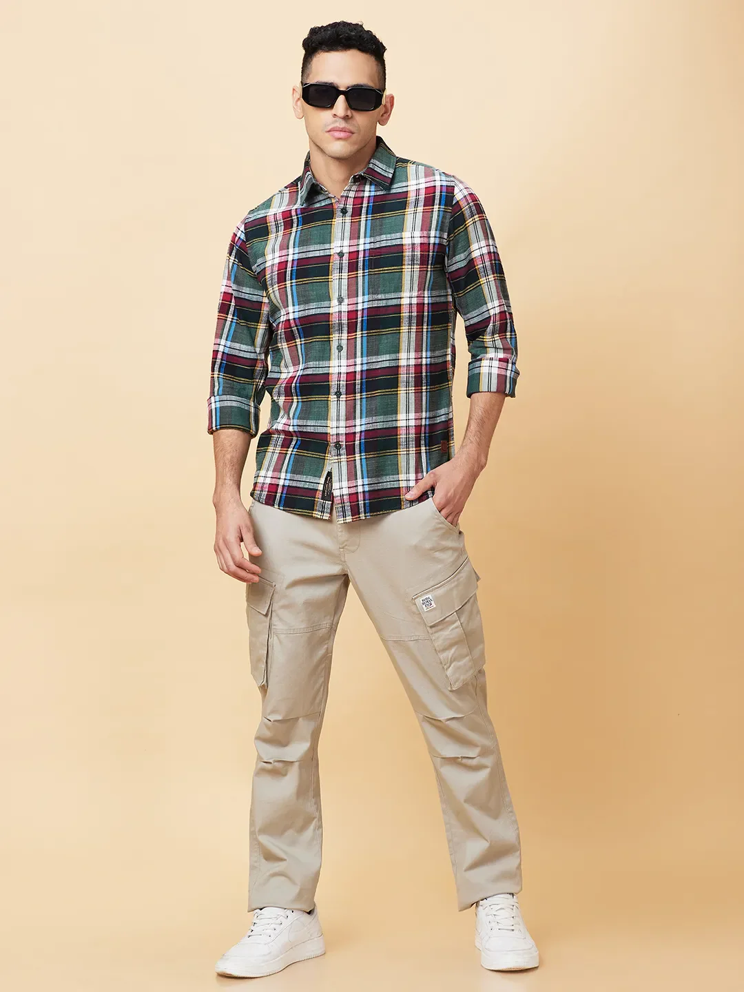 Green Slim Straight Fit Regular Collar Long Sleeves Men's Shirt by Being Human Clothing - Image 6