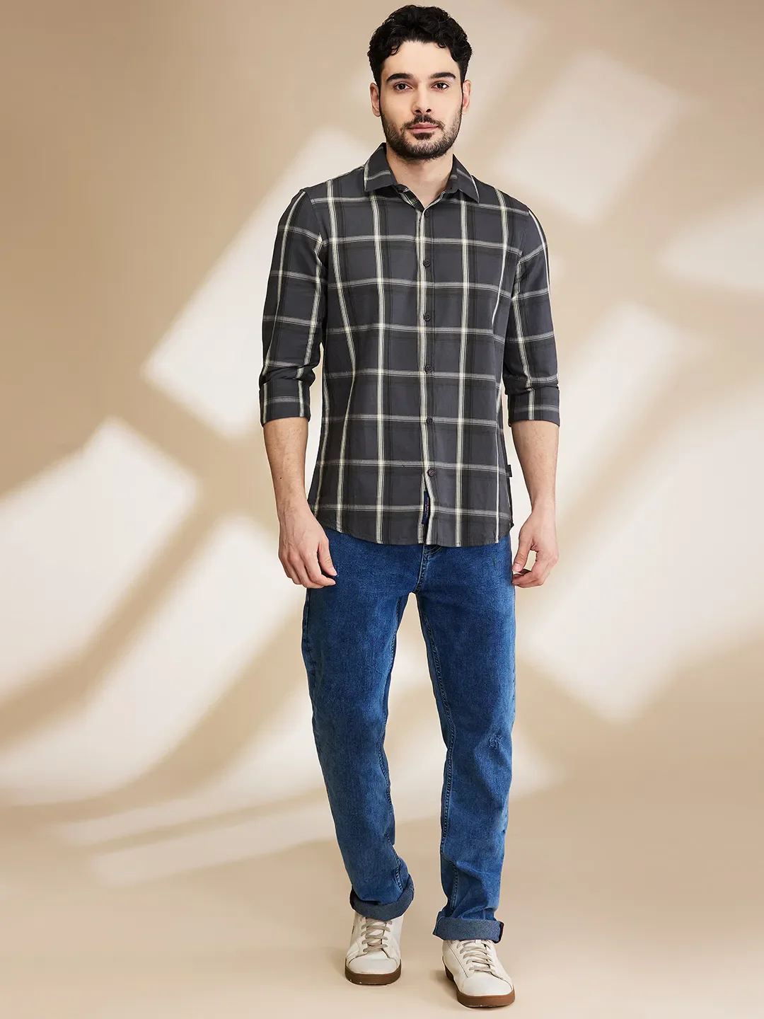 Grey Slim Straight Fit Regular Collar Long Sleeves Men's Shirt by Being Human Clothing - Image 2
