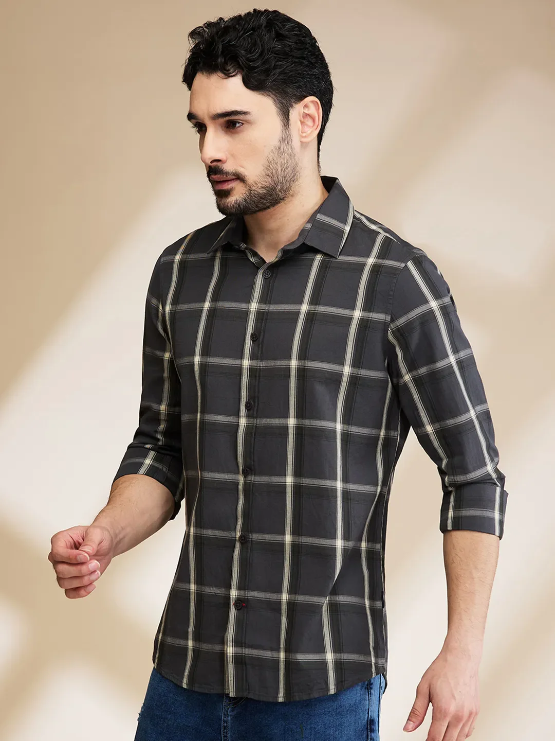 Grey Slim Straight Fit Regular Collar Long Sleeves Men's Shirt by Being Human Clothing - Image 4