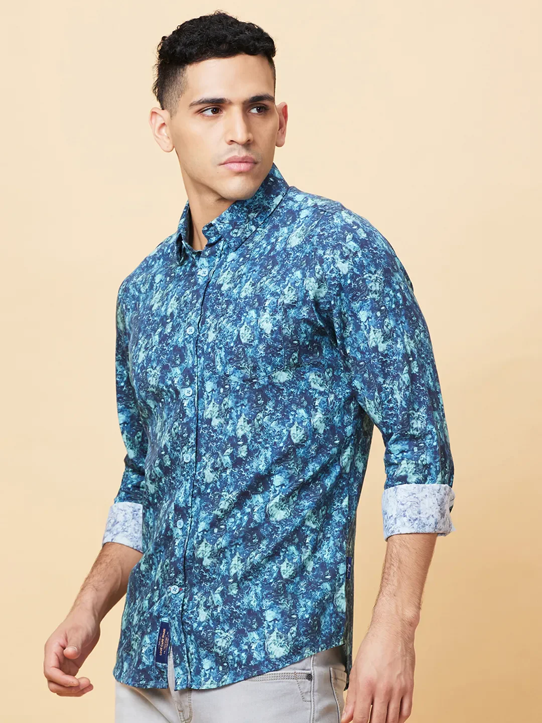 Blue Slim Fit Regular Collar Men's Shirt by Being Human Clothing - Image 4
