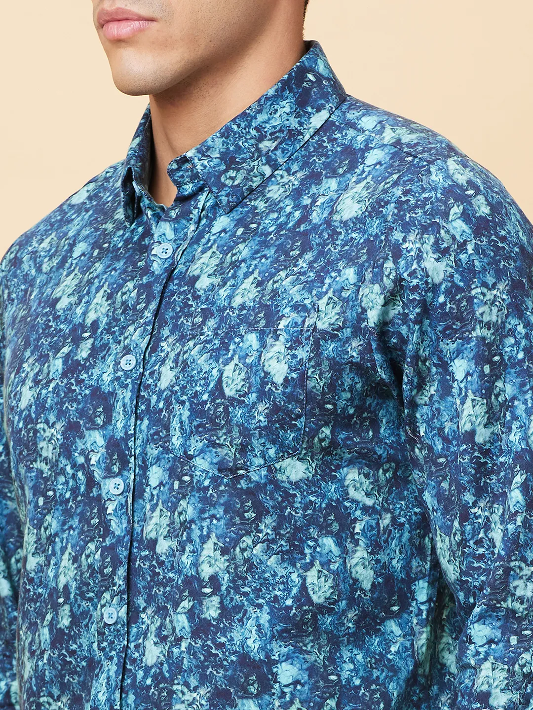 Blue Slim Fit Regular Collar Men's Shirt by Being Human Clothing - Image 5