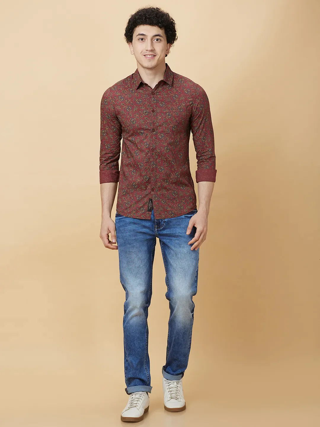 Red Slim Fit Regular Collar Men's Shirt by Being Human Clothing - Image 2