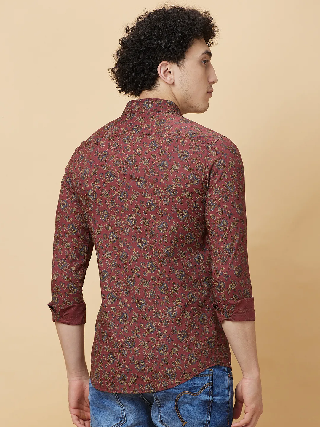 Red Slim Fit Regular Collar Men's Shirt by Being Human Clothing - Image 3