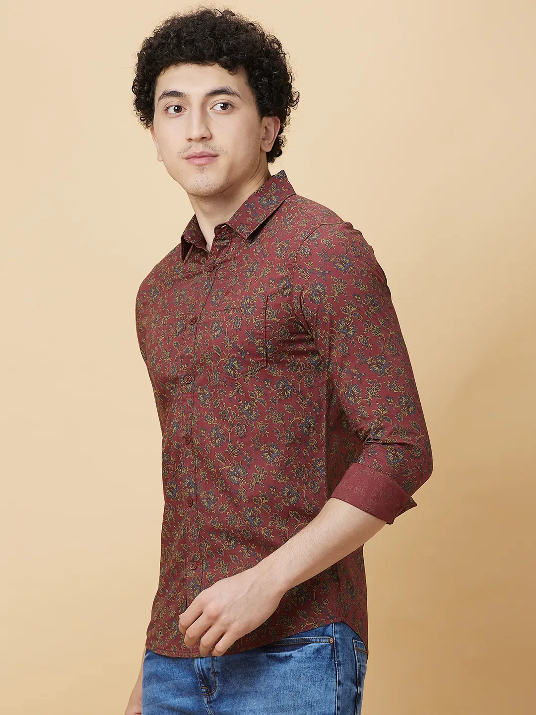 Red Slim Fit Regular Collar Men's Shirt by Being Human Clothing - Image 4