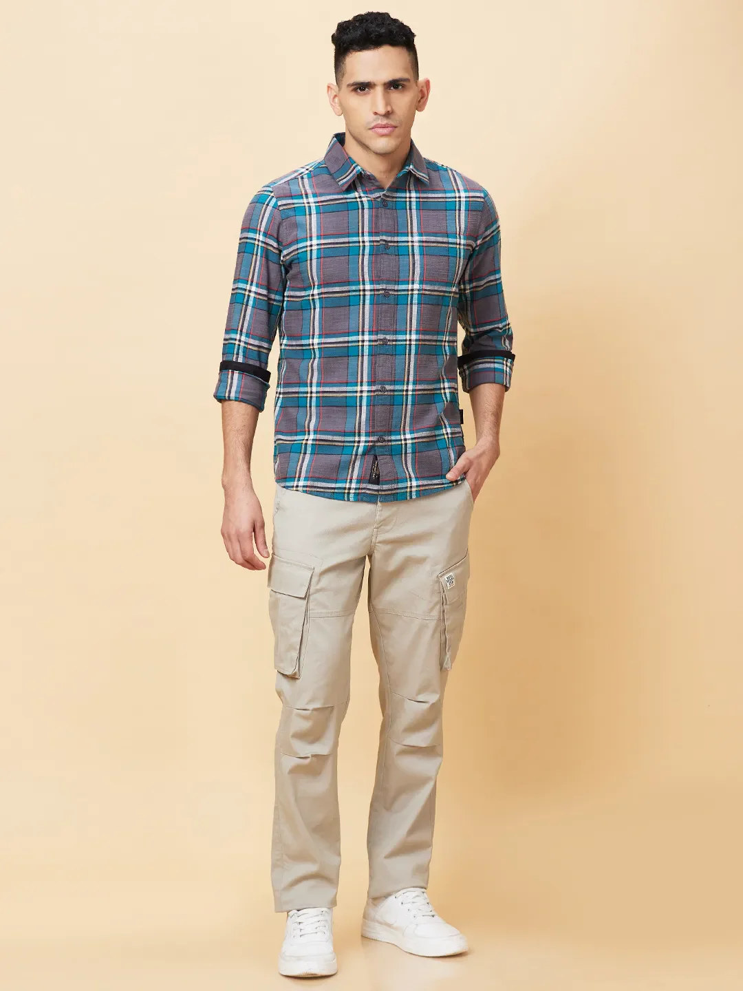 Teal Slim Fit Regular Collar Men's Shirt by Being Human Clothing - Image 2
