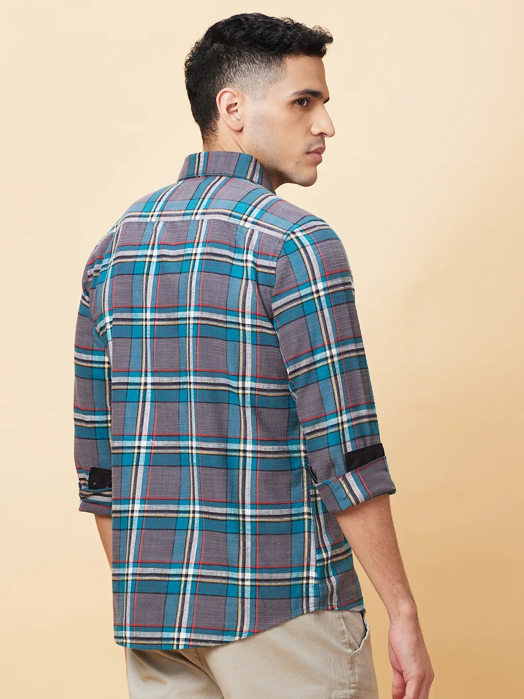 Teal Slim Fit Regular Collar Men's Shirt by Being Human Clothing - Image 3
