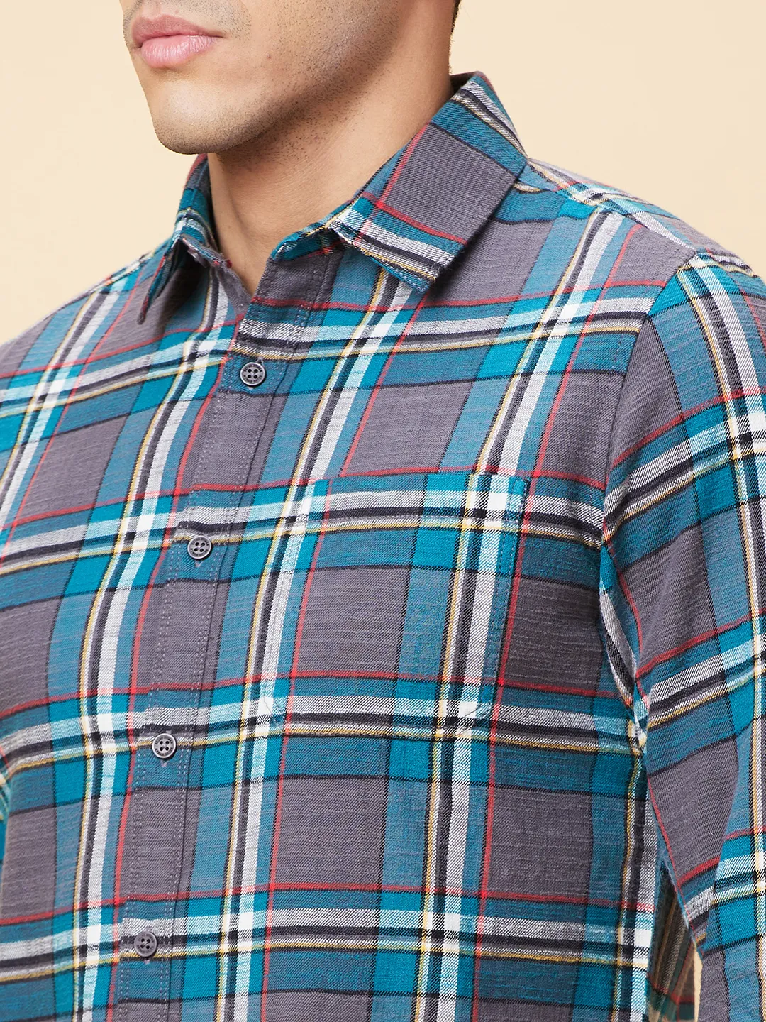 Teal Slim Fit Regular Collar Men's Shirt by Being Human Clothing - Image 5