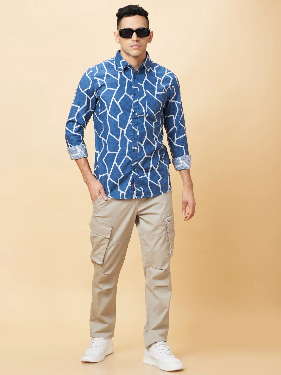Blue Slim Fit Regular Collar Men's Shirt by Being Human Clothing - Image 6