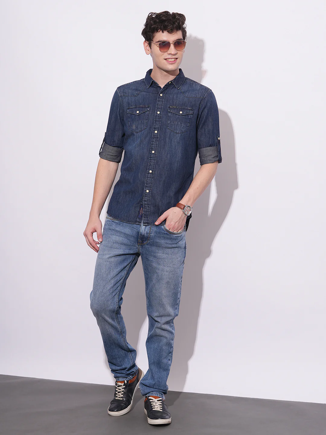 Dark Blue Regular Fit Regular Collar Men's Shirt by Being Human Clothing - Image 5