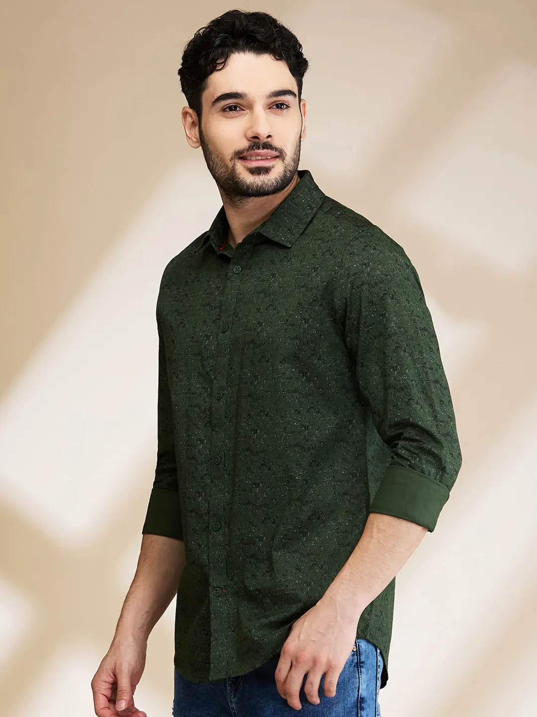 Green Slim Straight Fit Regular Collar Long Sleeves Men's Shirt by Being Human Clothing - Image 4