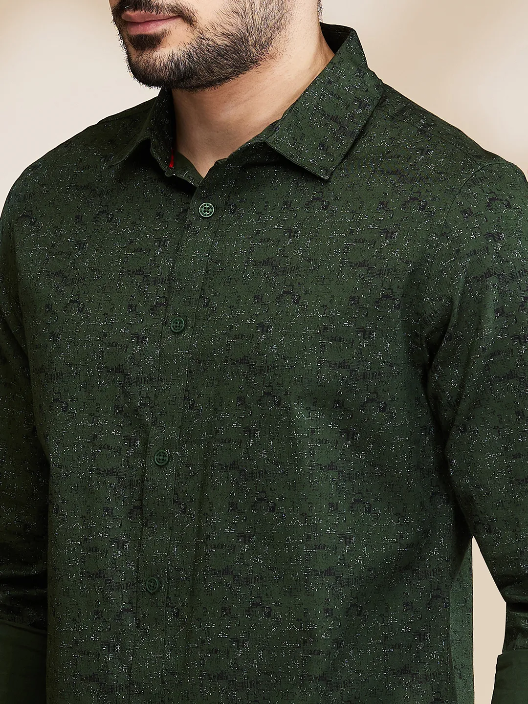 Green Slim Straight Fit Regular Collar Long Sleeves Men's Shirt by Being Human Clothing - Image 5