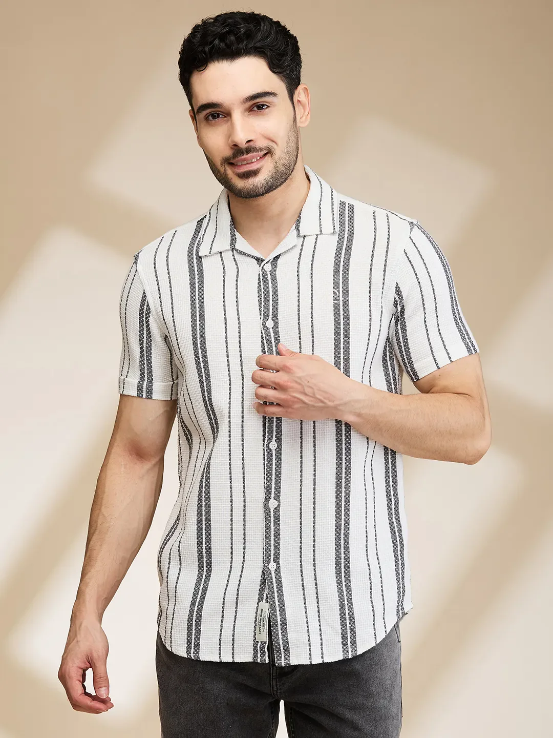 Grey Slim Fit Regular Collar Men's Shirt by Being Human Clothing