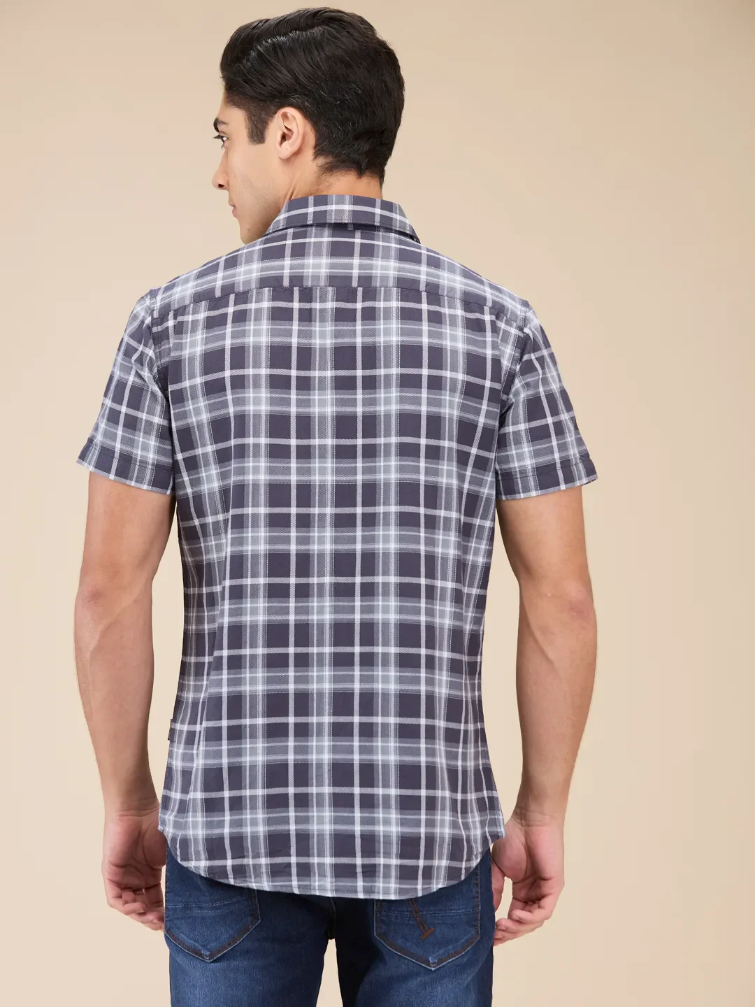 Grey Slim Straight Fit Regular Collar Short Sleeves Men's Shirt by Being Human Clothing - Image 3