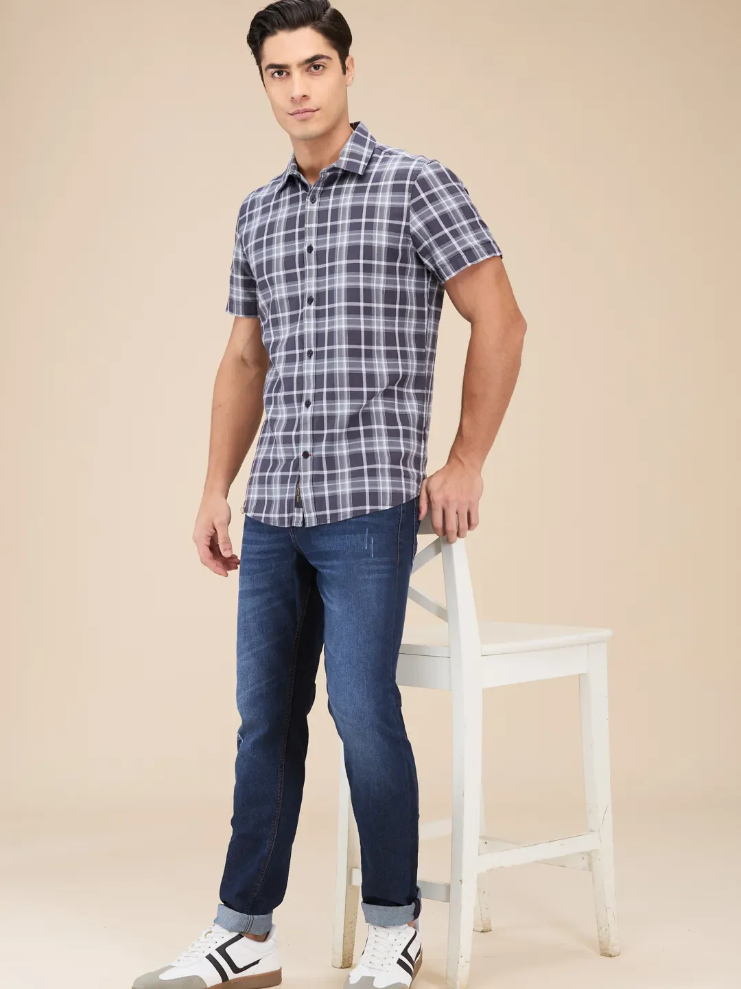 Grey Slim Straight Fit Regular Collar Short Sleeves Men's Shirt by Being Human Clothing - Image 6