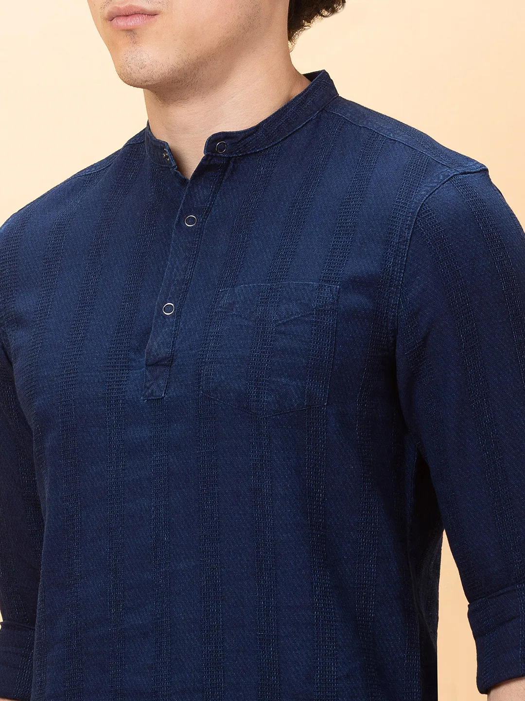Dark Navy Slim Fit Regular Collar Men's Shirt by Being Human Clothing - Image 5