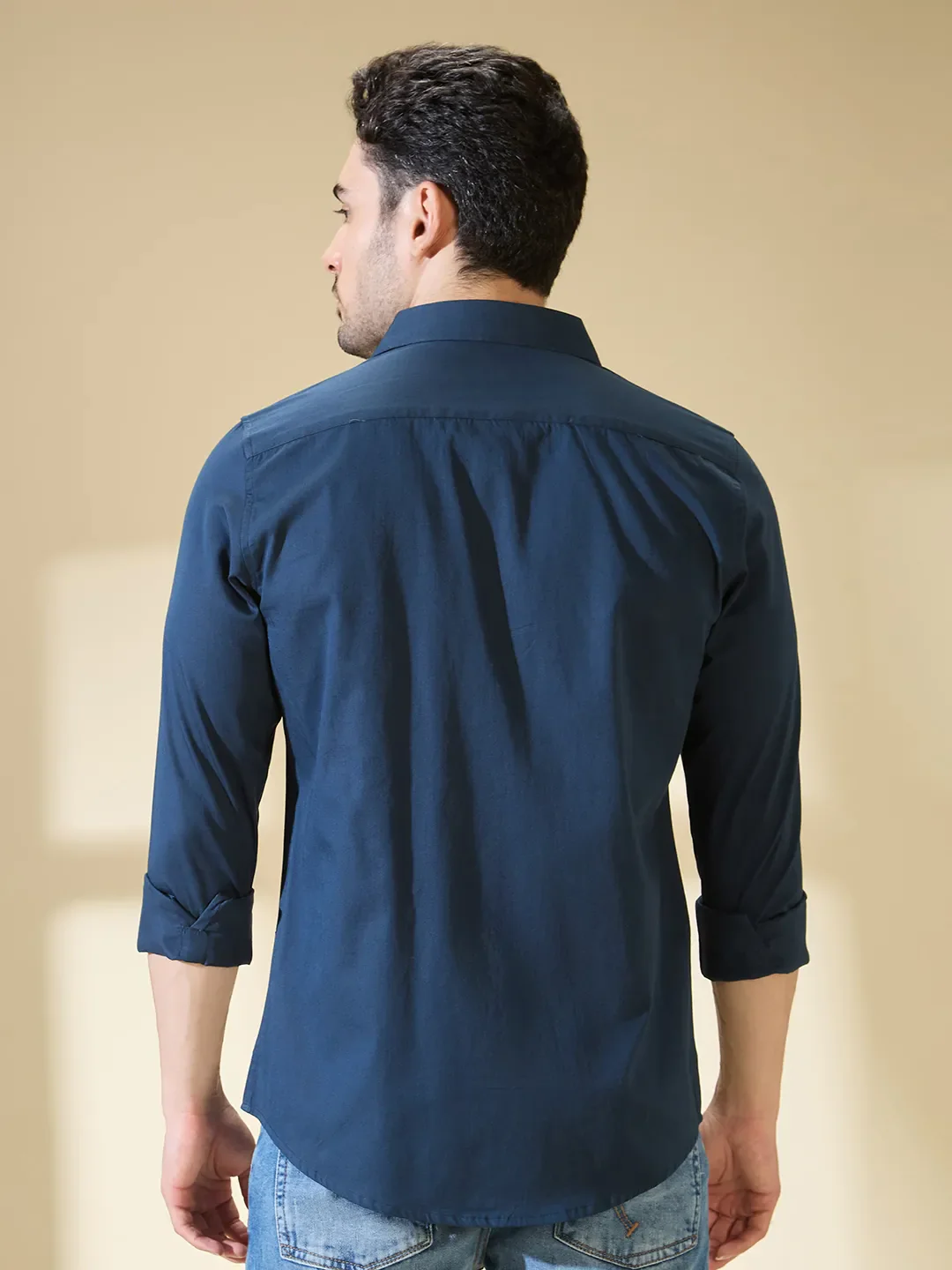 Green Slim Straight Fit Regular Collar Long Sleeves Men's Shirt by Being Human Clothing - Image 3