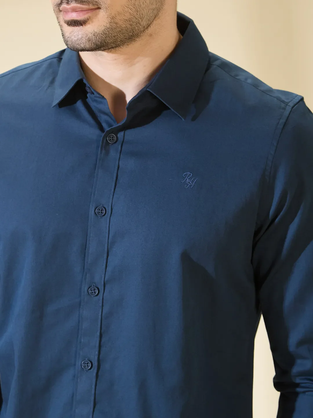 Green Slim Straight Fit Regular Collar Long Sleeves Men's Shirt by Being Human Clothing - Image 5