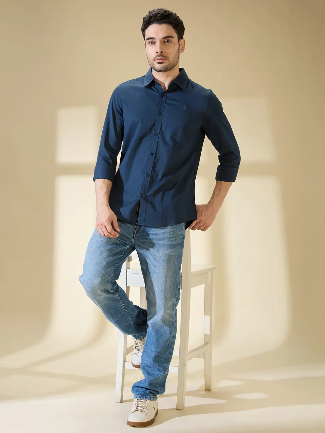 Green Slim Straight Fit Regular Collar Long Sleeves Men's Shirt by Being Human Clothing - Image 6