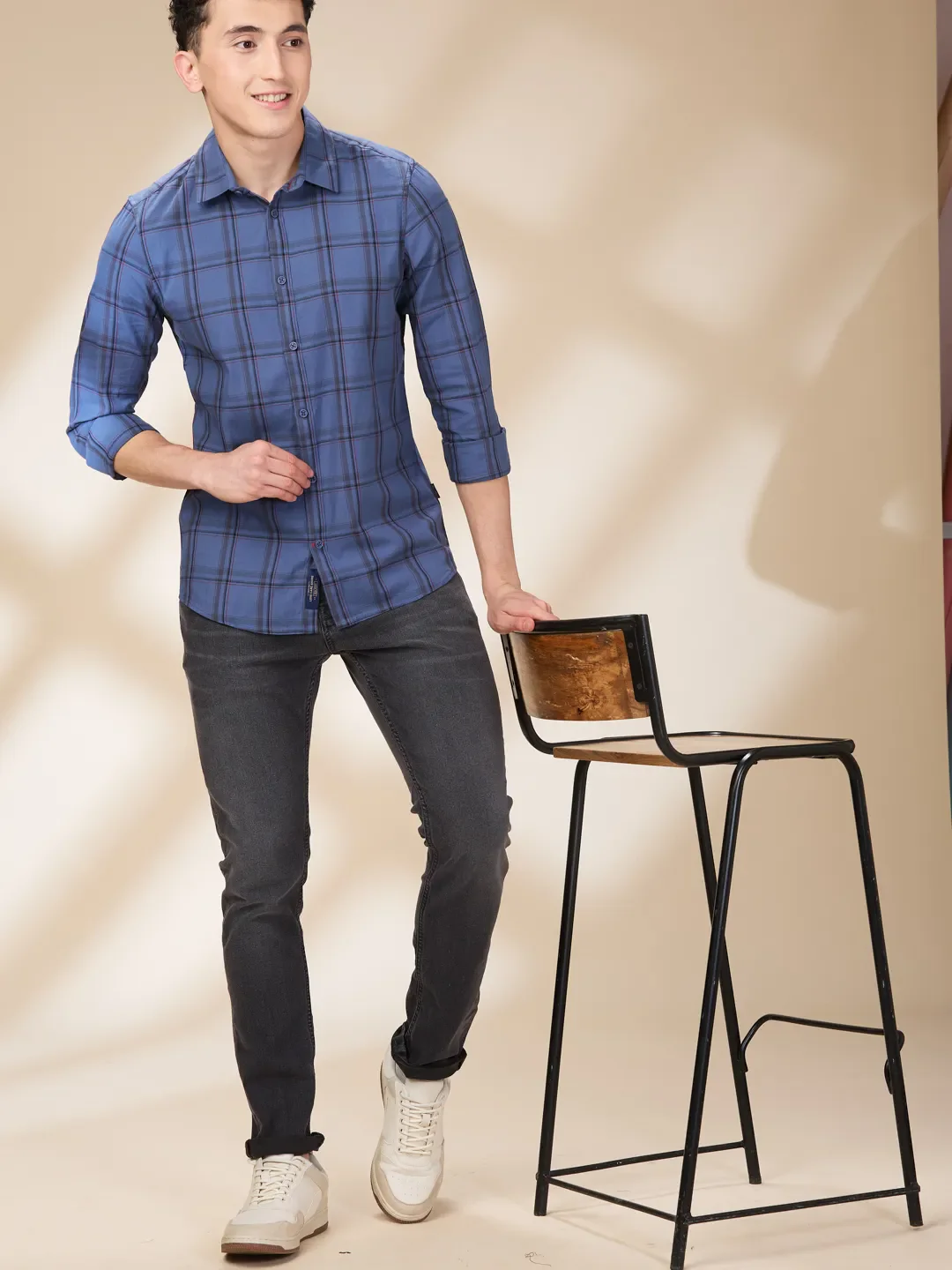 Blue Slim Fit Regular Collar Men's Shirt by Being Human Clothing - Image 6