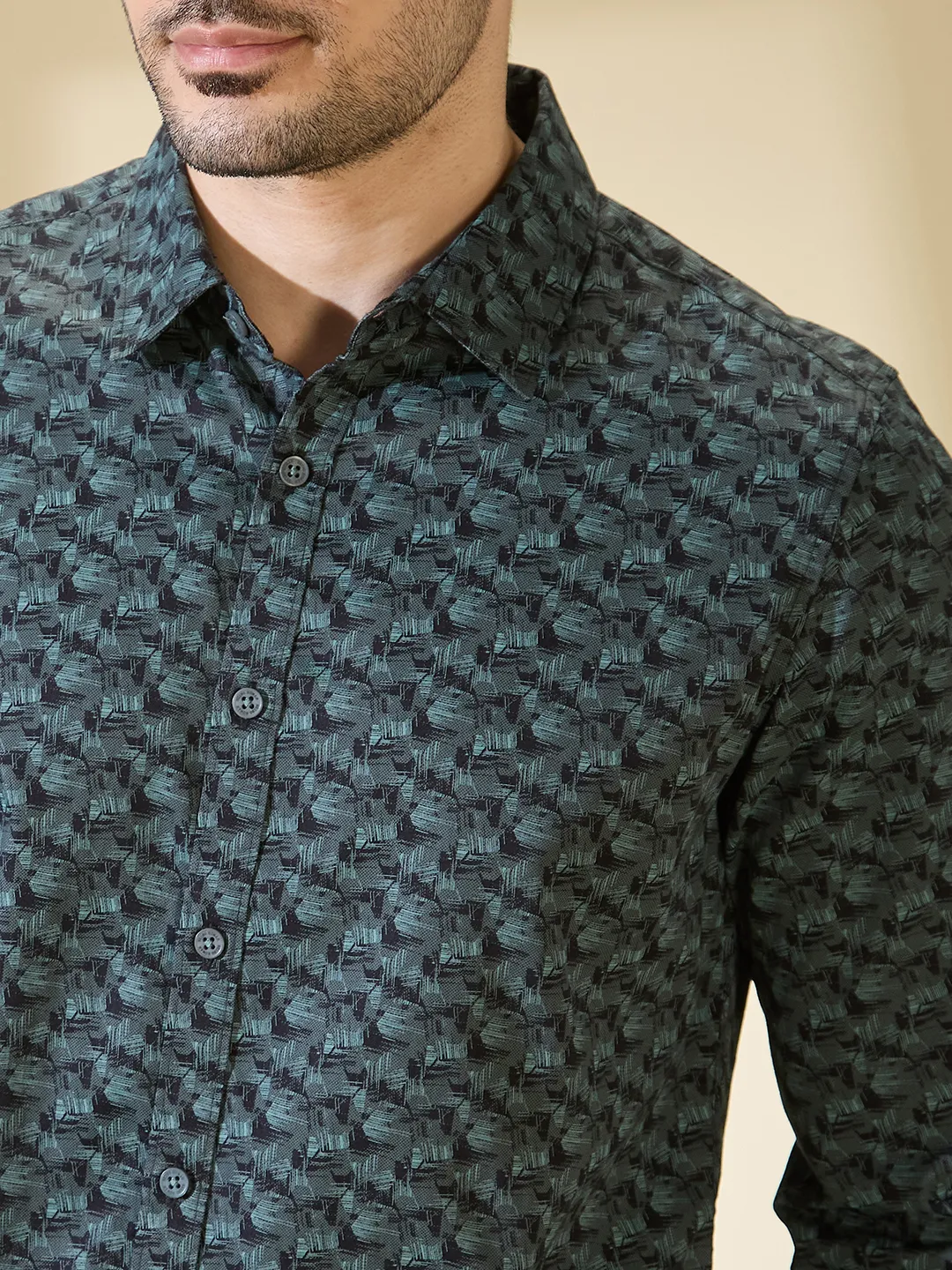 Olive Slim Straight Fit Regular Collar Long Sleeves Men's Shirt by Being Human Clothing - Image 5