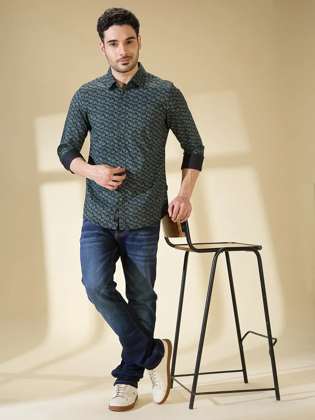 Olive Slim Straight Fit Regular Collar Long Sleeves Men's Shirt by Being Human Clothing - Image 6