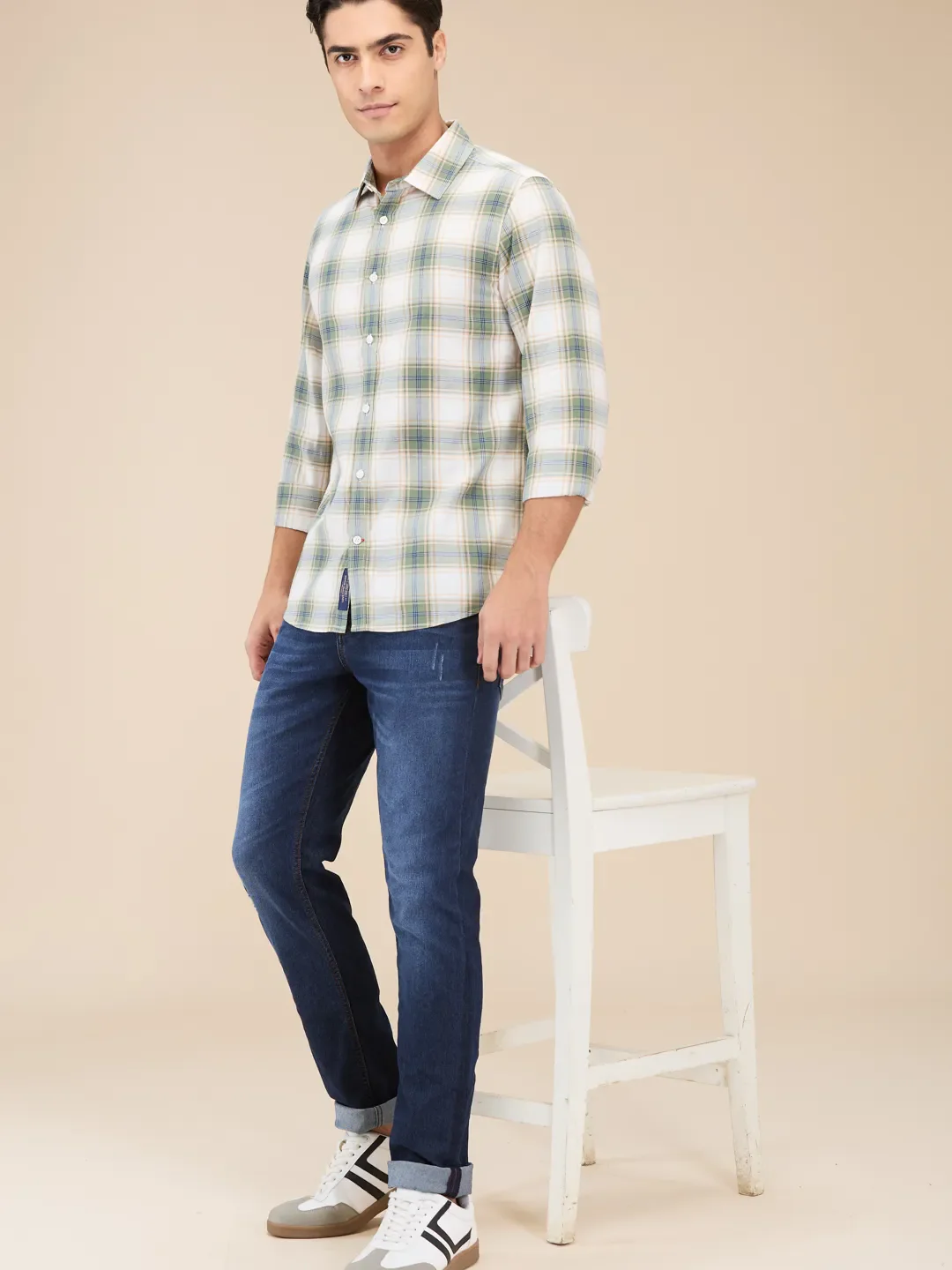 Beige Slim Straight Fit Regular Collar Long Sleeves Men's Shirt by Being Human Clothing - Image 6