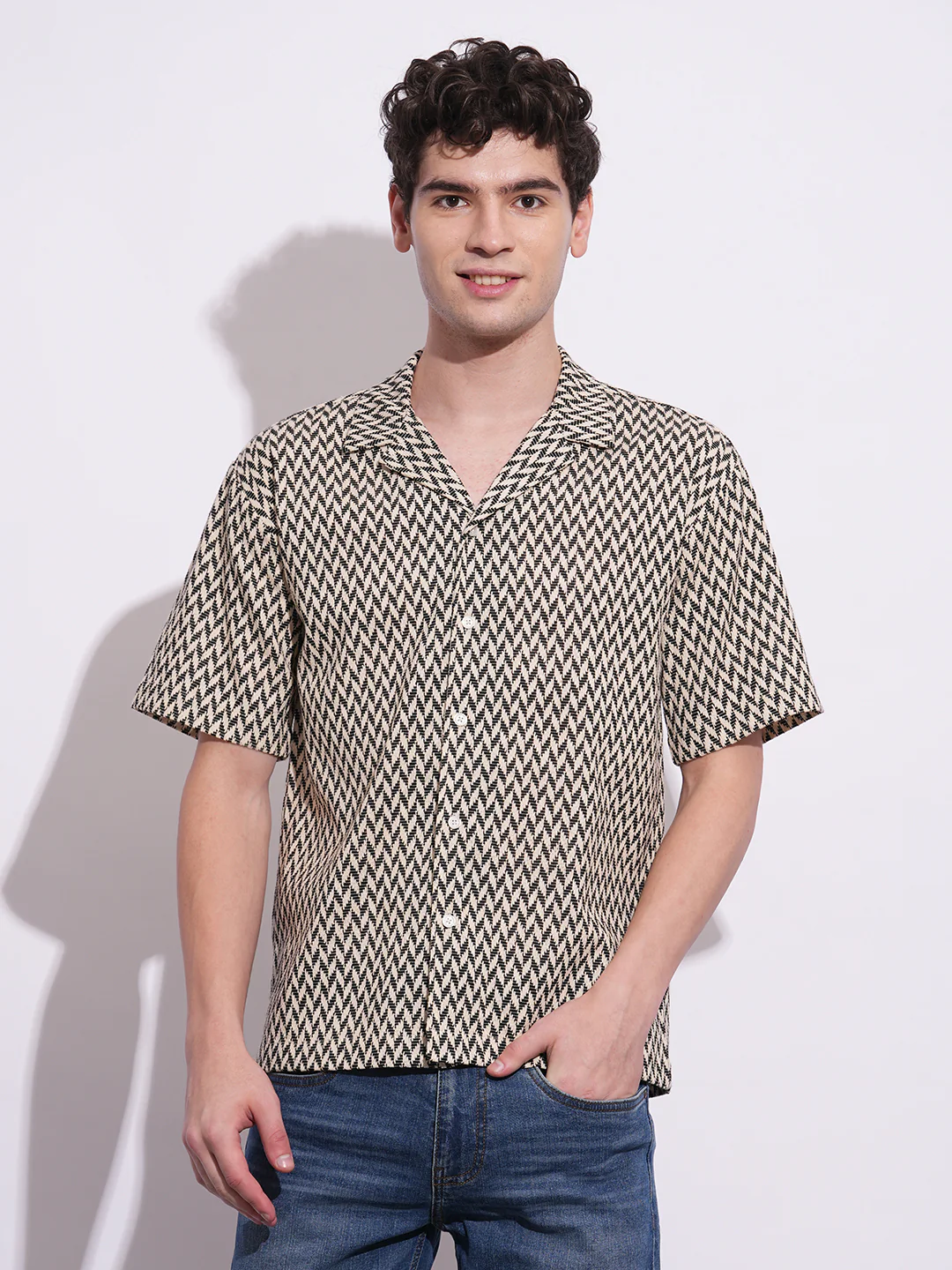 Ecru Regular Fit Regular Collar Men's Shirt by Being Human Clothing