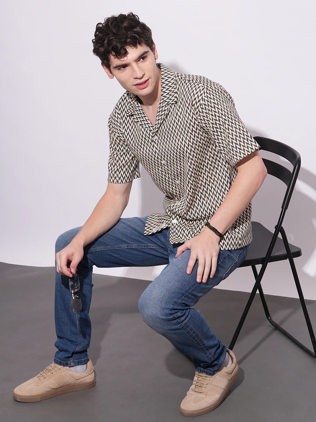 Ecru Regular Fit Regular Collar Men's Shirt by Being Human Clothing - Image 5