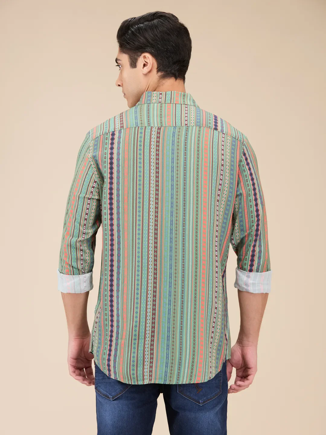 Green Slim Straight Fit Regular Collar Long Sleeves Men's Shirt by Being Human Clothing - Image 3