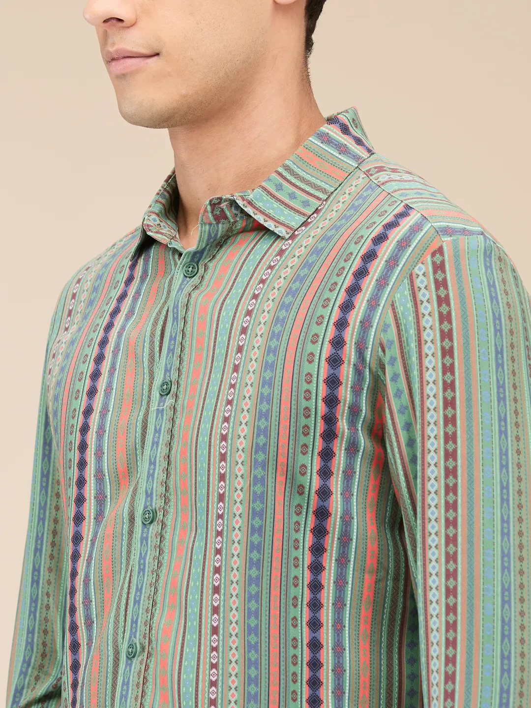 Green Slim Straight Fit Regular Collar Long Sleeves Men's Shirt by Being Human Clothing - Image 5
