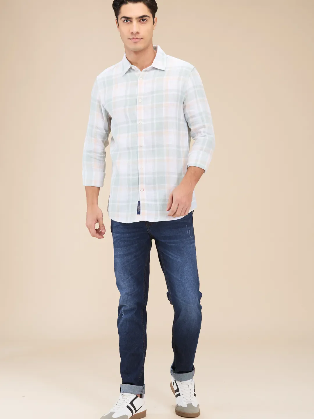 Green Slim Straight Fit Regular Collar Long Sleeves Men's Shirt by Being Human Clothing - Image 2
